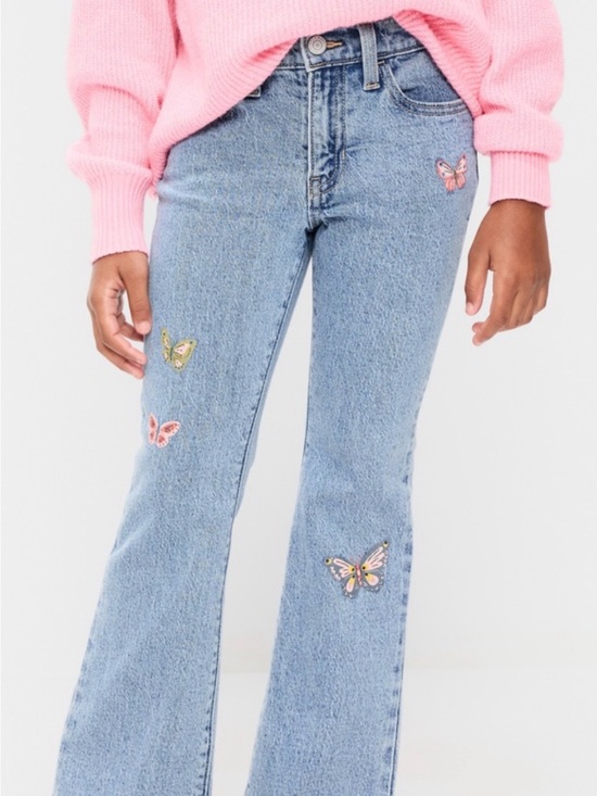 Old Navy Denim - Old Navy Blue Denim Flare Jeans with Butterfly Embroidery. Size girls 18